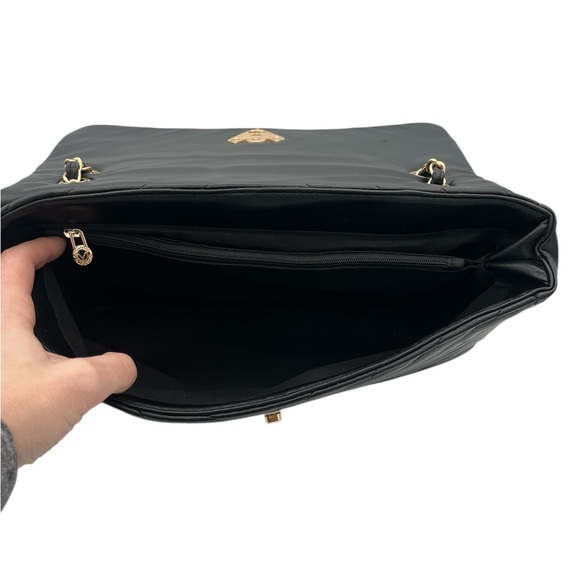 NWT Valentino Orlandi Black Quilted 2-way Handbag w/ Turn Lock & Trolley Pocket - Picture 9 of 13